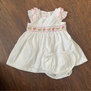 Bonnie Baby White and Pink Easter Dress with Diaper Cover